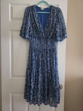 Max Studio Blue Floral Wrap Midi Dress